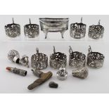 Mixed lot of silver items comprising eight silver glass containers, no glasses. Hallmarked
