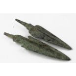 Pair of Bronze Age Arrow Heads, ca. 1000 BC.. Ancient Greek, Cast bronze with central rib and