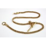 18ct gold "T" bar pocket watch chain. Approx length 42m, total weight 45.3g