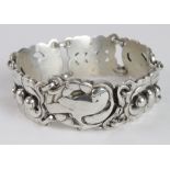 Georg Jensen silver link bracelet (no. 14), depicting dove & foliage decoration, makers marks