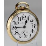 Gents 10k rolled gold Hamilton 992B open face "Railway Special" pocket watch, 21 jewel, the white