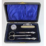 Edwardian boxed silver manicure set. Hallmarked Birmingham 1905/6 by William Devenport