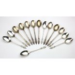 Thirteen silver hallmarked "Apostle" spoons. Total weight 142.3g