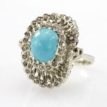 White metal (tests 14ct) Turquoise set Ring size M weight 8.1g