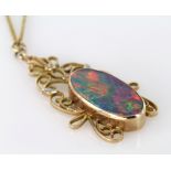 Yellow metal marked 9ct Opal Pendant on a fine 16 inch Curb Chain weight 7.9g