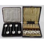 Boxed set of silver bean topped coffee spoons - hallmarked Sheffield, 1928; and a boxed set of