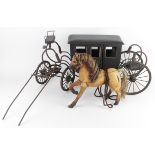 Large horse and carriage model of metal and wood construction (possibly Continental), carriage