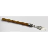 Victorian silver George Unite pickle fork, with ivory handle (small split), hallmarked 'GU,