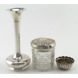 Mixed lot of silver items comprising flower tube (missing filled-in base) silver topped glass