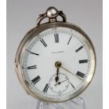 Gents silver cased open face pocket watch by Waltham, hallmarked Birmingham 1911. The signed white