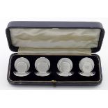 Boxed set of Sampson & Mordan silver menue holders (4) all have a capital W on the front. Hallmarked