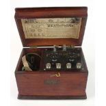Mahogany cased Revophone Crystal Set, by the Cable Accessories Co., width 26cm, depth 17cm, height