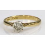 18ct solitaire ring set with round brilliant cut diamond with known diamond weight of 0.33ct, finger