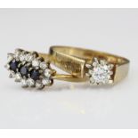 Two 9ct yellow gold rings set with cz, weight 5.4g