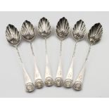 Six Victorian silver fluted-bowled teaspoons; hallmarked R&B, Sheffield, 1894. Weighs 2.5oz approx.