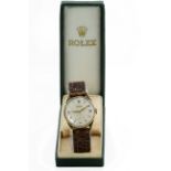 Gents 9ct gold cased Rolex Precision manual wind wristwatch, circa 1960s, The off-whit dial with