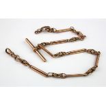 9ct gold "T" bar pocket watch chain. Approx length 38.5cm, total weight 33.5g