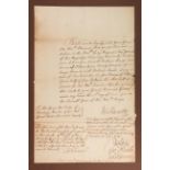 Walpole (Sir Robert, 1676-1745). An original manuscript document signed by Robert Walpole, regarding
