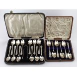 Boxed set of six silver teaspoons plus boxed set of twelve silver teaspoons and silver sugar