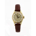 Ladies 18ct cased Omega seamaster circa 1958 / 59. the light gold dial with gilt baton markers, on a