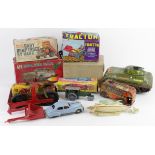 Vintage Toys. A collection of vintage toys (some boxed), including Marx Battery Operated Dump Truck,