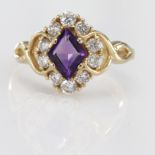 14ct Gold hallmarked Amethyst and Diamond Ring size M weight 3.5g