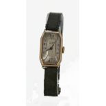9ct cased gents rectangular wristwatch, hallmarked London 1946, working when catalogued