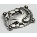 Georg Jensen silver rectangular brooch (no. 209), depicting a dove, makers marks stamped to reverse,