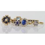 Selection of 9ct hallmarked and 9ct marked Rings set with Blue stones weight 14.3g (6)