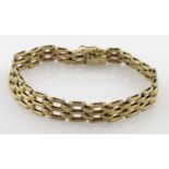 9ct yellow gold gate link style bracelet with box clasp and safety catch, weight 15.6g