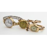 Three ladies wristwatches, two being 9ct cased along with an 18ct case example.