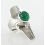 Georg Jensen silver ring with green stone (no. 154), makers marks stamped to inside of ring, ring