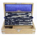 Oak cased drawing set by Stanley, circa 19th Century, includes stanley three rulers (two marked