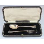 Cased Christening set Fork and Spoon hallmarked H.W. London 1908 weight 0.75oz