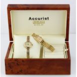 Two 9ct gold ladies wristwatches both by Accurist, total weight 29.4g untested in an Accurist box