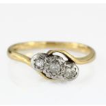 18ct Diamond Three stone Crossover Ring, finger size K weight 2.7g