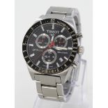 Gents Tissot, PRS 516, quartz chronograph wristwatch, black dial with subsidiary dials for