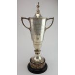 Silver Vauxhall Motors Apprentice Trophy with lid, hallmarked 'Birmingham 1949', engraved to side '
