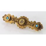 Yellow metal marked 15ct Bar Brooch set with Turquoise weight 3.8g