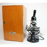 Nikon Model G electric microscope, contained in original case & outer cardboard box (untested),