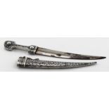 Miniature Nielloed silver Russian Kinjal dagger, scabbard bears mark for 84 zolotniks (.875 silver),