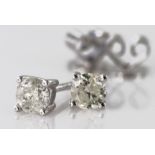 Pair of 18ct (stamped 750) white gold princess cut diamond solitaire earrings (approx 0.5ct