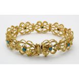 Yellow Gold Ladies Turquoise set Bracelet marked and tested as 18ct weight 22.6g