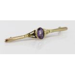 Bar brooch maked 9ct set with Amethyst in original box weight 1.6g