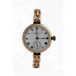 9ct gold cased mid-size wristwatch by Schierwater & Lloyd Liverpool, hallmarked 1922, on an