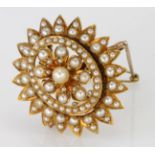 Yellow metal Pearl and Seed Pearl Brooch with safety chain weight 11.5g