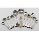 Mixed lot of silver flatware Georgian (5) and Victorian (6) - 11 items in all (includes two sugar