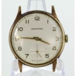 Gents 9ct cased non-quartz wristwatch by Garrard, the cream dial with arabic numerals and subsidiary