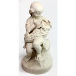 Victorian Copeland parian figure titled 'Go to sleep', depicting a young girl holding a dog,
