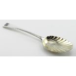 George III, feather- edge pattern silver tablespoon with shell bowl, hallmarked London, 1784 (incuse